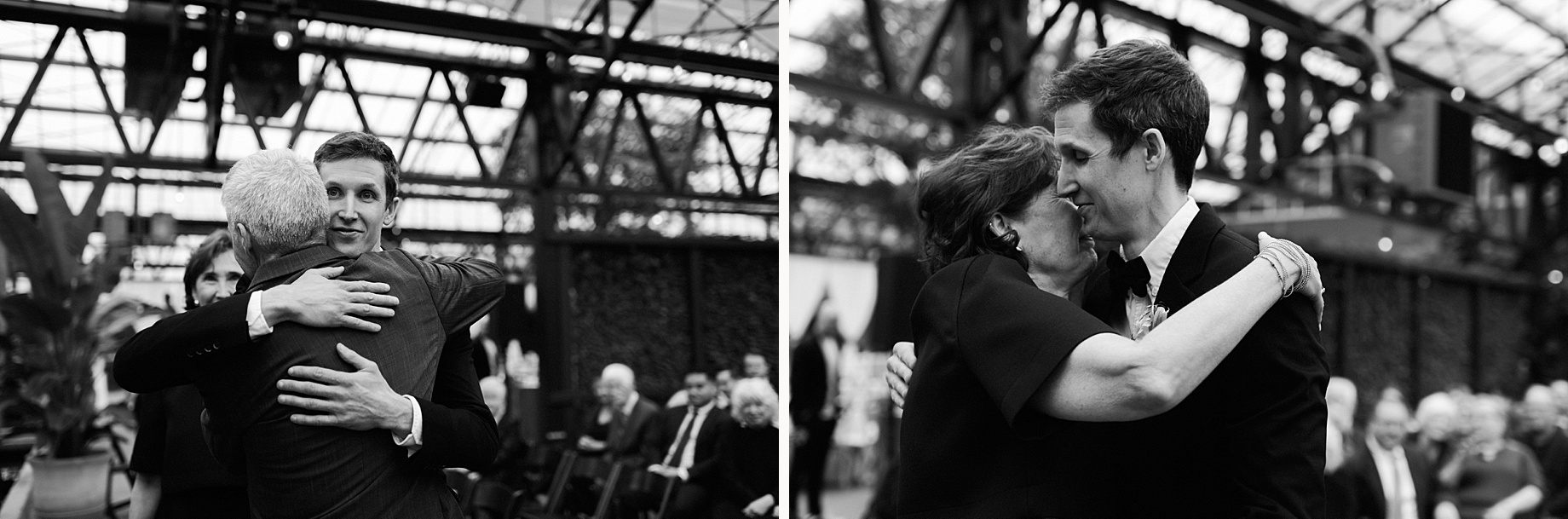 candid moments from a wedding ceremony in the conservatory at Planterra 1