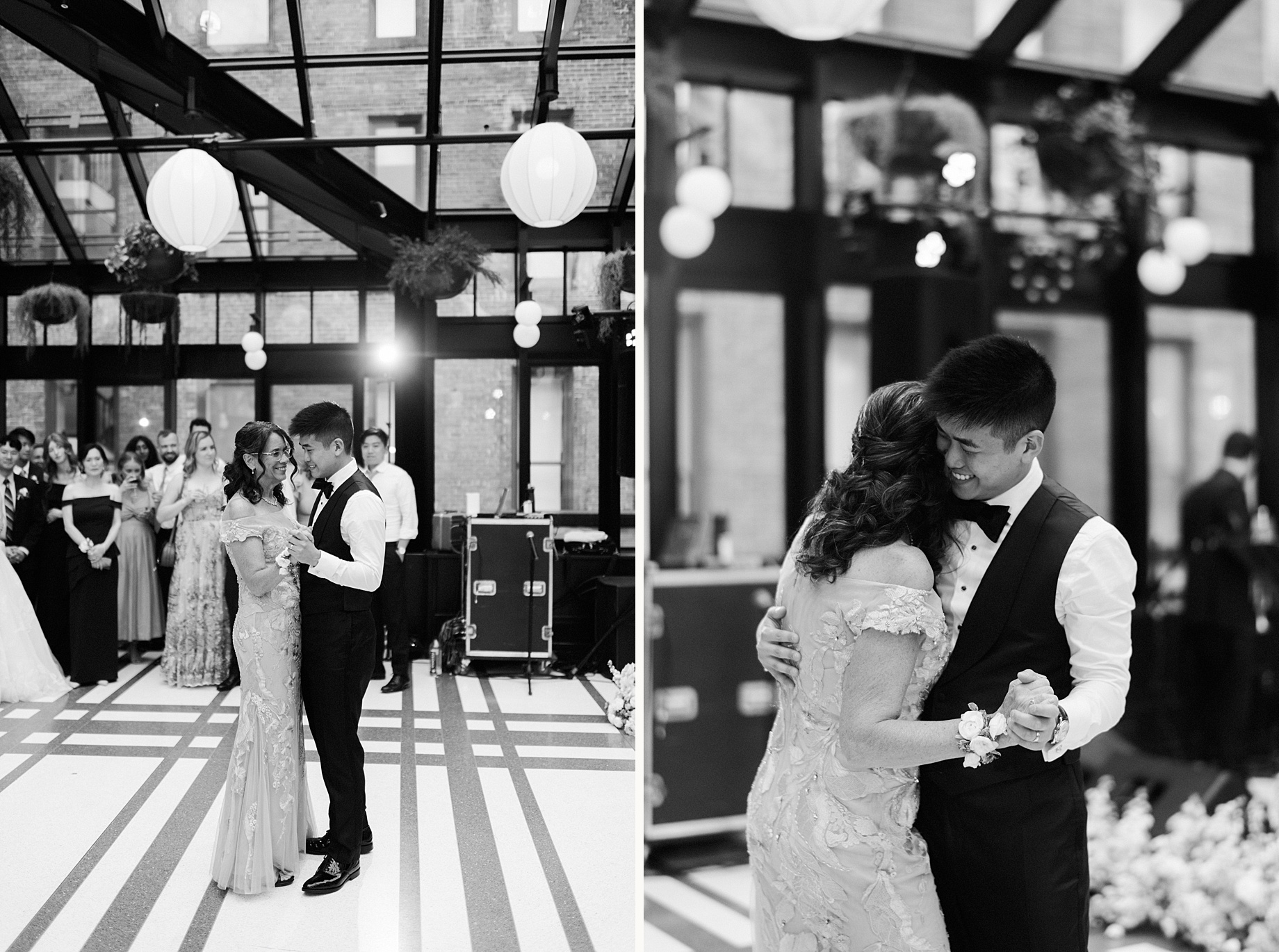 groom sharing dance with his mother in the birdy room