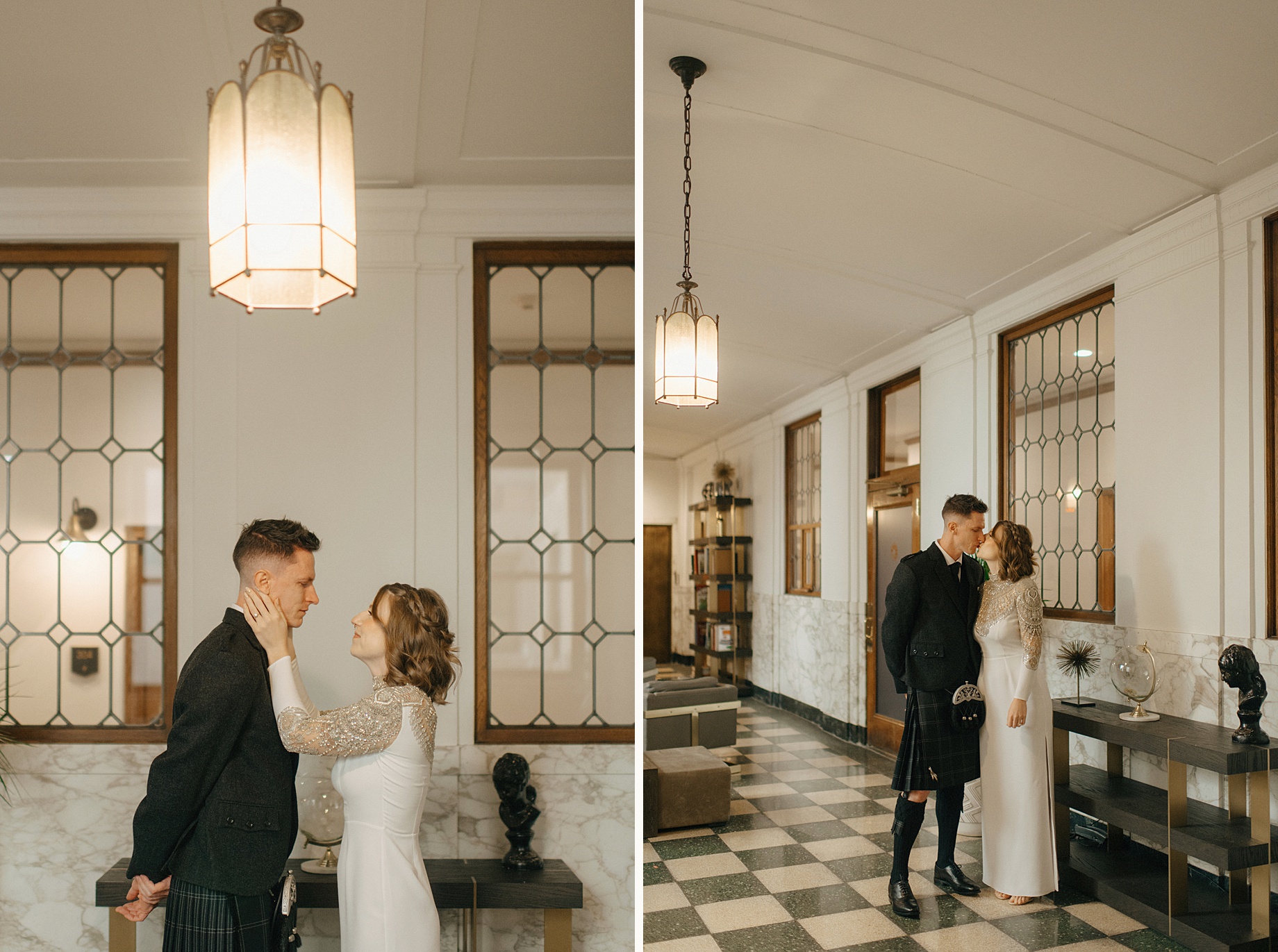 A romantic first look moment between the couple at the detroit foundation hotel