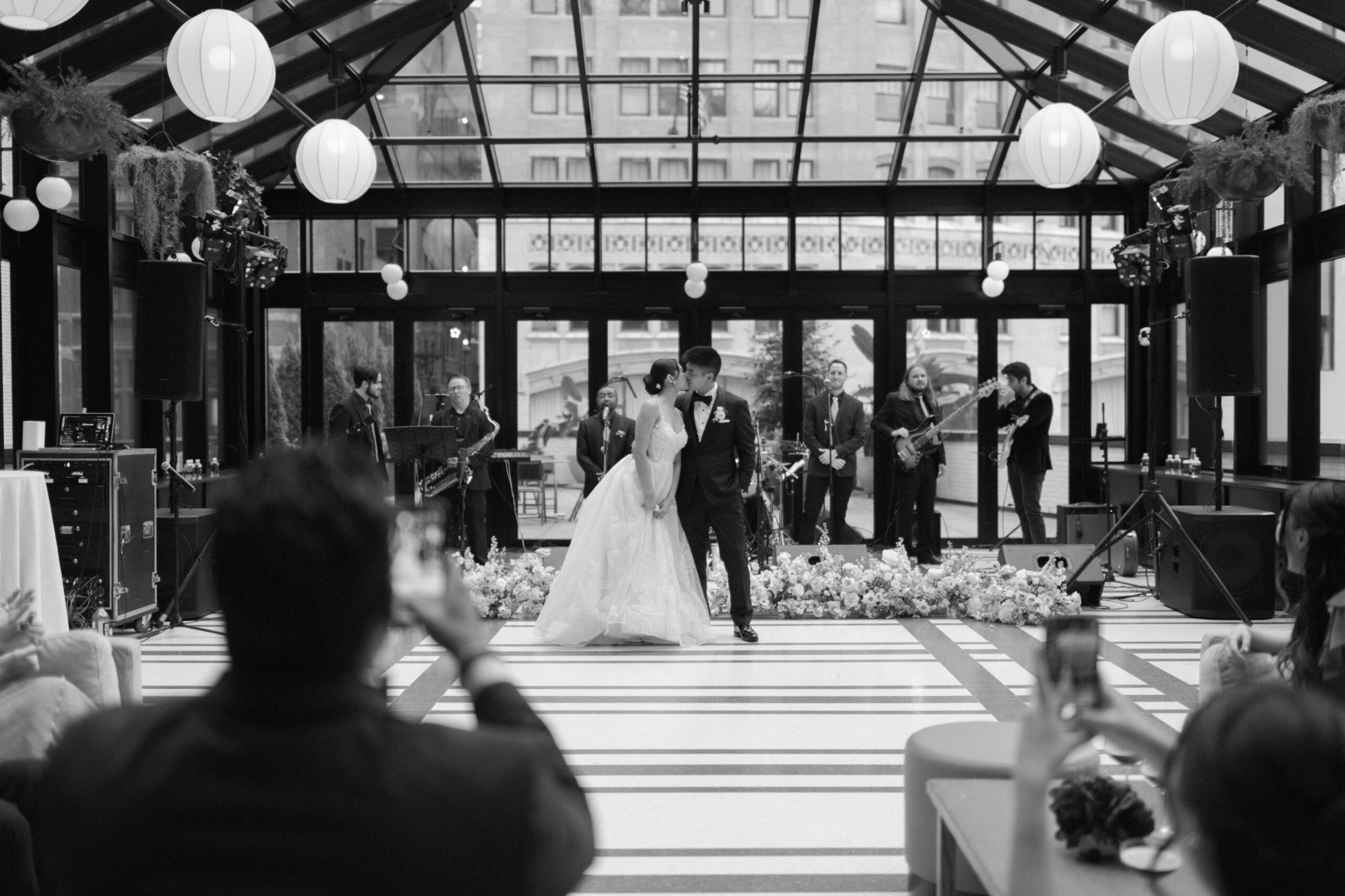 Bride and groom just before their first dance at the shinola hotel.