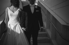 Bride and groom photograph at the Detroit Institute of Arts photography by Heather Jowett
