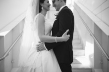 Bride and groom portrait at the DIA by wedding photographer Heather Jowet