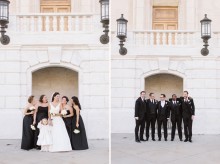 Bridesmaids and groomsmen pose for portraits at the Detroit Institute for Arts