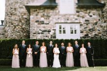 wedding party in peach and gray
