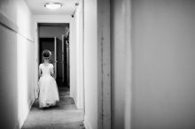 black and white photography of flower girl at lafayette grande in pontiac michigan