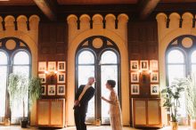 detroit wedding photographer heather jowett captures a first look between a bride and groom at the players playhouse