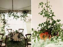 floral installations with orqange and red