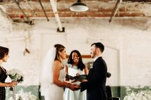 wedding ceremony at ford piquette plant by Detroit Wedding photographer Heather Jowett