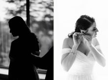 Black and white photographs of bride getting ready by Detroit wedding photographer Heather Jowett