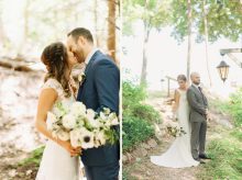 portraits of two couples in the woods by Michigan wedding photographer Heather Jowett