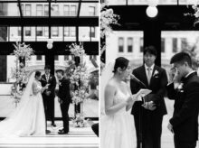 he bride reads heartfelt vows as the groom smiles and wipes away a tear as she continues
