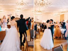 the newlyweds during their grand entrance into the ballroom at the shinola hotel
