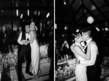 bride and groom dancing the night away in the birdy room