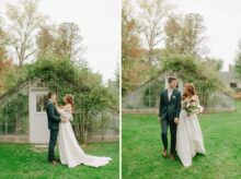 bride and groom portraits outside the greenhouse at the glasshouse community