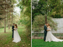 Fine art portraits of the couple surrounded by trees and greenery
