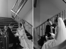 Black and white portraits of a private vow exchange at the Masonic Temple intimate storytelling moments captured in a fine art documentary wedding photography style