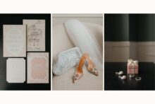 wedding invitation suite for a wedding at the DAC with pink details