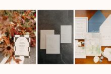 wedding stationery flat lay with florals