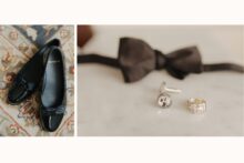 Groom accessories arranged in an editorial flat lay at the Hotel David Whitney.