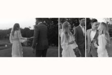 bride and groom share candid moments with guests Bay View Country Club Rehearsal Dinner