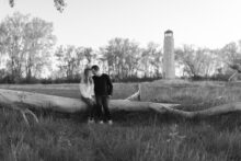 romantic engagement portrait at sunrise on belle isle in detroit