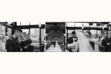 Groom has an emotional response to bride walking down the aisle.