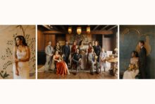 wedding party portrait photographed in an editorial style in front of the fireplace at the Scarab Club.