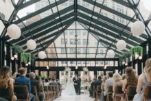 Wedding ceremony inside the birdie room at the Shinola Hotel in downtown Detroit.
