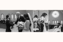 bride and groom watching the priest during their catholic wedding ceremony