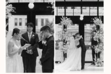 Couple has their first kiss as bride and groom.