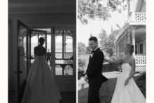 first look between bride and groom at a private residence in Bay View