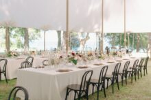 A tented wedding reception with modern details