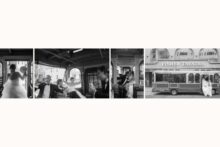 wedding day trolley ride from the church to the fisher building