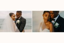 romantic wedding couple portraits next to the water