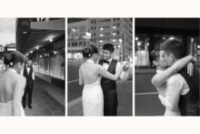 Groom seeing bride in her second look of their wedding day.