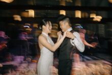 Bride and groom dancing the night away in the birdie room of the Shinola Hotel.