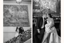 editorial wedding couple portrait with a Christmas setting