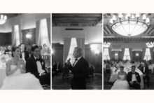 bride and groom reacting during wedding speeches