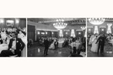 bride and groom reacting during wedding speeches