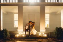 editorial wedding couple portrait with lanterns and candlelight
