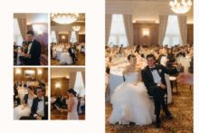 bride and groom reacting during wedding speeches